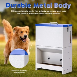 PKNYBZH Galvanized Metal Pet Food Station for Indoor & Outdoor Use, Large Capacity Automatic Gravity Feed Dispenser Suitable for Small, Medium, and Large Dog Breeds (Blue)