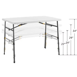 Living and More 4ft Height Adjustable Half Folding Table with Carrying Handle, Easy Folding and Storage, Indoor Outdoor Use, White