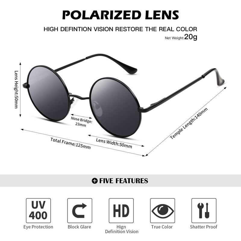 Pro Acme Retro Small Round Polarised Sunglasses for Men Women,