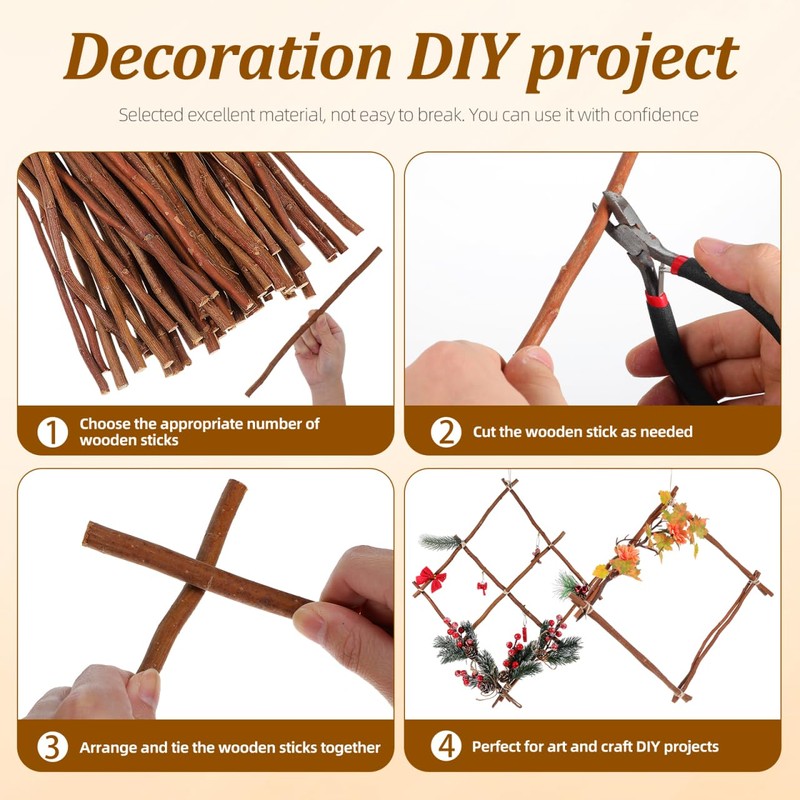Lurrose Natural Wood Sticks for Crafts 50pcs DIY Art Supplies
