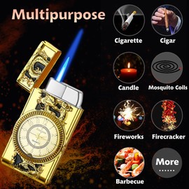 Torch Lighter, Jet Flame Butane Lighters,Relief Embossed Dragon Design Refillable Gas Lighter,Adjustable Windproof Flame Lighter for Indoor,Outdoor,Gifts Family Use(Without Butane) (Bee-A)