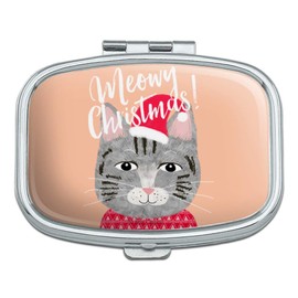 Meowy Merry Christmas Cat in Sweater and Hat Rectangle Pill Case Trinket Gift Box
