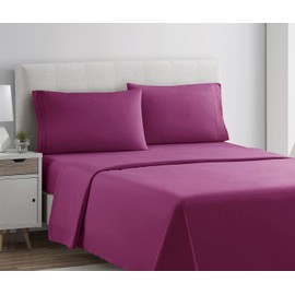 Clara Clark Bed Sheets, Premier 1800 Series 4 Piece Bed Sheet Set, Deep Pocket, Wrinkle, Fade, Stain Resistant, Luxury Soft Bedding Sheets & Pillowcases, Twin-XL, Magenta