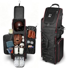71L Rolling Baseball Bag with Wheels for 7 Bats,Softball Bag with Shoe Compartment,Large Team Equipment Duffle Bat Bag with Hook,for Boys 8-12, Youth, Adults