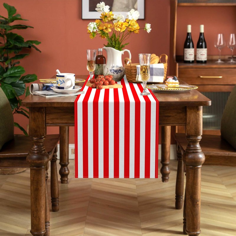 Buxiuer Red and White Striped Table Runner Circus Carnival Theme