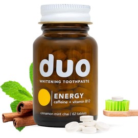 Duo Energy Toothpaste Tablets with Caffeine & B12 – Nano-Hydroxyapatite (nHa) for Whitening, Remineralization & Sensitivity Relief – Sustainable, Plastic-Free, Natural Oral Care – Cinnamon Mint Chai Flavor – 1 Bottle, 62 Tablets