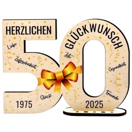 defiPad 2025 Wooden Sign Guest Book 50th Birthday Gift for Woman or Man | 50th Wooden Gifts and Guest Book for Birthday Anniversary | Birthday Decoration | Birthday Gift for Women