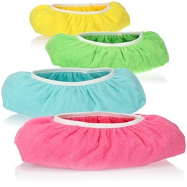 com-four® 4x mop slippers for floor cleaning, reusable cleaning shoes, highly absorbent floor wiper made of microfibre, washable up to 60° C (4 pieces - strong colors)