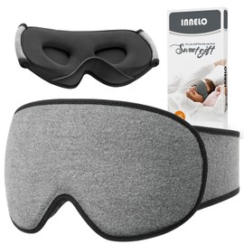 INNELO Cotton Sleeping Mask for Side Sleepers, Improved 3D Light Blocking Sleeping Mask with Ear Protection, Ultra Soft and Comfortable Eye Mask, Sleeping Glasses with Velcro Fastening for Women, Men