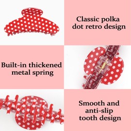 Acetate Hair Clips for Women, Strong Hold Recycled Plastic Claw Clips for Thick Hair Polka Dot | Great for Updo Half Up Hairstyle | Ideal Gifts for Women - Black and Red Holiday Gift 2 Pack