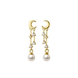 SLUYNZ 925 Sterling Silver Pearl Dangle Earrings Tassel for Women Teens Pearl Drop Earrings Cute Moon Earrings Studs