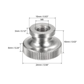 sourcing map 4pcs M8 x D24mm x H16mm 304 Stainless Steel Knurled Nut with Collar High Head Blind Hole Knurled Thumb Nuts for 3D Printer Parts