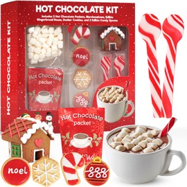 Hot Chocolate Kit, Premium Holiday Hot Cocoa Gift Sets With Hot Chocolate Packet, Edible Gingerbread House, Dunker Cookies, and Peppermint Candy Cane Spoons Gift
