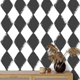 Rugreat Modern Peel and Stick Wallpaper Black and White Geometric Contact Paper for Cabinet Self Adhesive Removable Wallpaper for Bedroom Bathroom Waterproof Black Contact Paper Rhombus 78.8inL17.3inW
