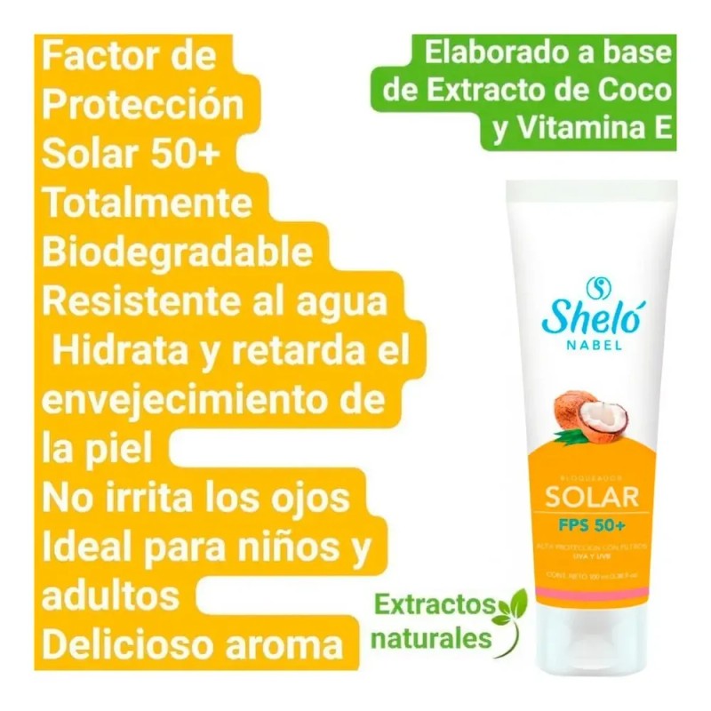 Bloqueador Solar Piel Grasa Fps 50 Biodegradable 100 Ml Coco