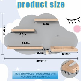 LUPWNEKA Grey Cloud Tonies Shelf Wall Mounted, Magnetic Floating Shelves with Hook for Toniebox, Tonies Characters & Earphones, Wooden Tonie Storage Shelf for Children Room