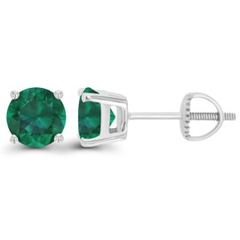 925 Sterling Silver 6mm Round Created Green Emerald May Birthstone Screwback Stud Earrings