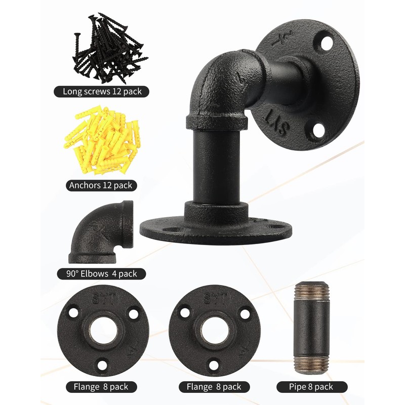 MUZIK 4 Pack Pipe Floating Shelf Bracket Heavy Duty, Black