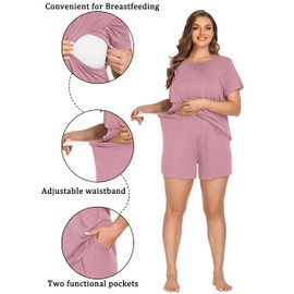 SWOMOG Women 3Pcs Maternity Pajama Set Nursing Pjs Pregnancy Set Breastfeeding Pjs Double Layer with Pockets Taro-purple X-Large