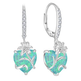 YL Heart Earrings 925 Sterling Silver cut Green Opal Drop Earrings Lily Flower Jewellery Gifts for Women Mum Wife