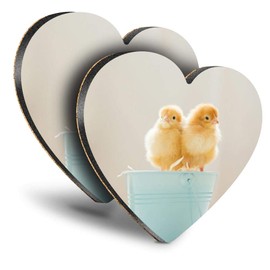 Destination Vinyl ltd Great Coasters (Set of 2) Heart - Small Yellow Chicks Easter Bird Drink Glossy Coasters/Tabletop Protection for Any Table Type #14577