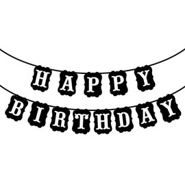 Vin beauty Happy Birthday Banner for Kids Women Men, Black Happy Birthday Sign Happy Birthday Garland Happy Birthday Hanging Decorations Supplies for Boys Girls Women Men (Black)