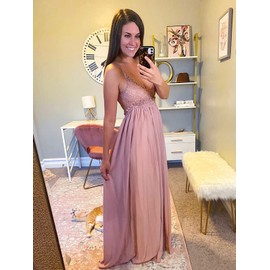 Ladmous Women’s Casual Halter Neck Sleeveless Floral Long Maxi Dress Backless Ruffle Sundress, Medium Pink