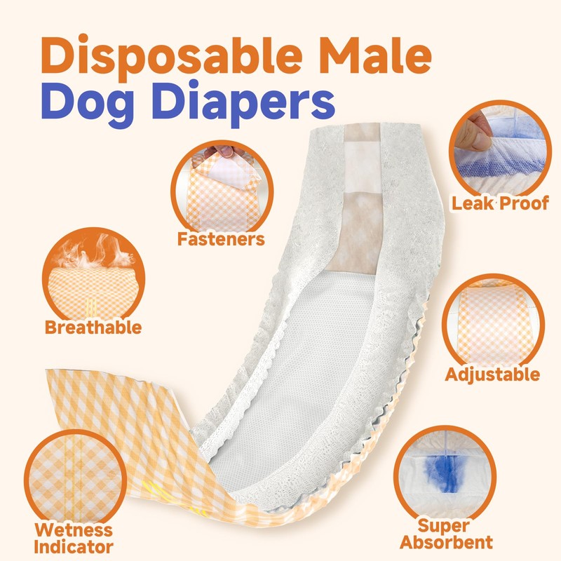 MICOOYO Disposable Male Dog Wraps, Male Dog Diapers Disposable with