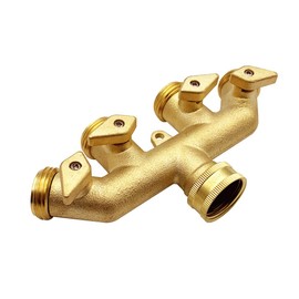 BesNPT 4 Way Brass Hose Splitter 3/4" GHT Garden Hose Adapter Connector 4 Valves with 4 Extra Rubber Washers