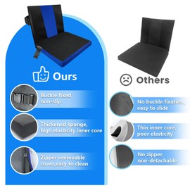 SCRMMQH Soft Wheelchair Seat Cushion for Adults Washable Wheelchair Cushions for Seniors Wheelchair Pads Cushions Thick for Seat Non-Slip and Lumbar Support (Black + Blue)