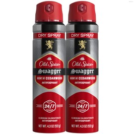 Old Spice Dry Spray Antiperspirant Deodorant for Men, 24/7 Sweat & Odor Protection Spray, Long Lasting Dry Spray, No Residue, Fresh Swagger with Cedarwood Scent, 4.3 oz Cans, (Pack of 2)