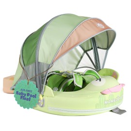 MAMBOBABYFLOAT Sunny Navigator Baby Pool Float with Canopy 2025 — Safe, Comfortable, Adjustable Float w/Sun Protection, Air-Free Foam Technology, 5-Way Buckle System - Cactus Bloom, Green