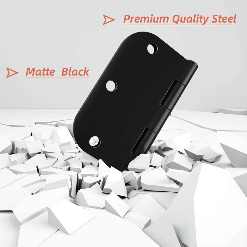 HOSOM 24 Pack Rounded Matte Black Door Hinges 3.5 x