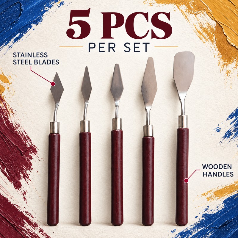 5pcs Art Oil Painting Scraper Paint Scraper Wooden Handle Palette