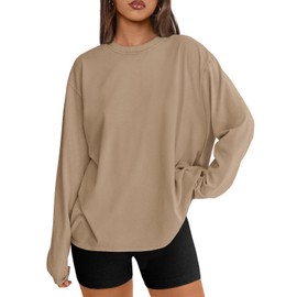Trendy Queen Womens Oversized Long Sleeve T Shirts 2025 Basic Crewneck Tee Fall Tops Casual Workout Y2K Clothes Khaki S