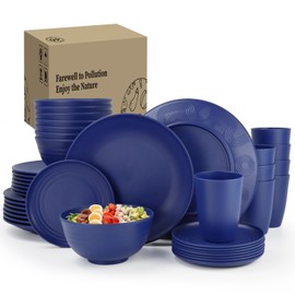 Homienly Wheat Straw Dinnerware Set,40-Piece Dish Set for 8, Dinner Plates, Dessert Plate, Cereal Bowls, Cups, Appetizer Plates,Reusable Dinner Plates Kids Plates and Bowls Sets,Black