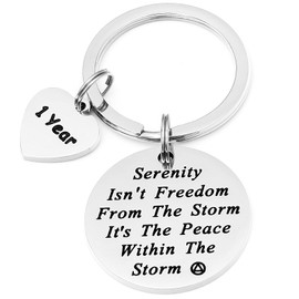 HUTIMY One Year Sobriety Gifts Keychain for Men Recovery Gift for Women AA Key Chains One Year Sober 1 Year Sobriety Keychain