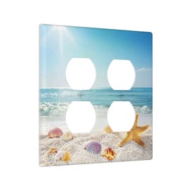 Nijuodnijir Outlet Covers Summer Beach Colorful Seashell Starfish 2 Gang Double Duplex Decorative Light Switch Covers Electrical Wallplates Socket Faceplate For Kids Room Nursery Decor
