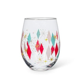 Abbott Collection Home 27-BOWLERAMA-SG Diamond Stemless Goblet, 5 inches high, Pink/red