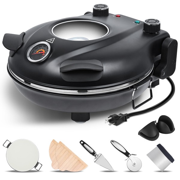Davivy 12" Indoor Electric Pizza Oven with Stone, Heats up