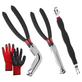 3 Pack Electrical Disconnect Pliers Professional Set, (1*red60°+1*red Straight+1*double-Ended Connector Separator Tool+1*Glove), Automotive Connector and Fuel Line Clip Remover Tools, for Cars Repair