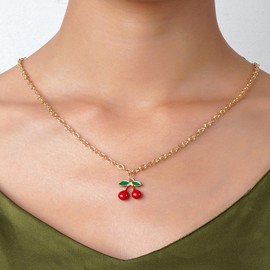 wsycoo Cherry Earrings Necklace Set Cherry Earrings for Women Red Crystal Small Green Leaf Cherry Earrings Necklace Cherry Charm Necklace Cute Fruit Earrings Necklace Cherry Jewelry Accessories
