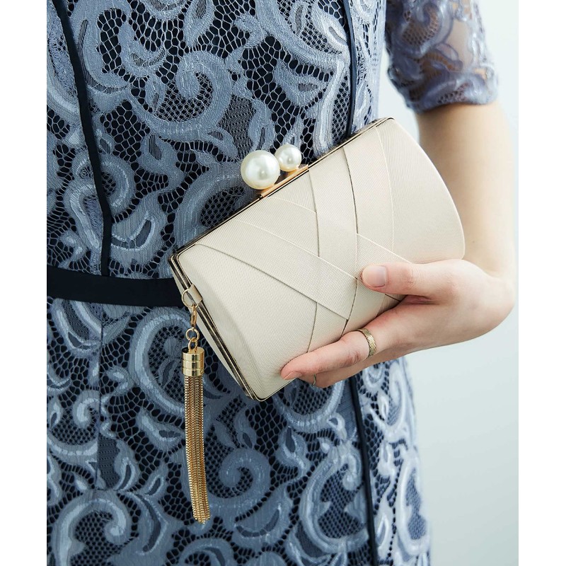 niana Party Bag, Clutch Bag, Handbag, Pearl, Satin, beige