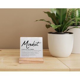 Mindset Definition Wood Plaque with Wooden Stand,Motivational Quote Wooden Plaque Sign Desk Decor for Home Office Table Shelf Decorations