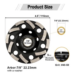 SHDIATOOL Diamond Turbo Grinding Wheel, Concrete Cup Grinding Disc 115mm for Cleaning Shaping Polishing Cement Stone Marble Granite Masonry