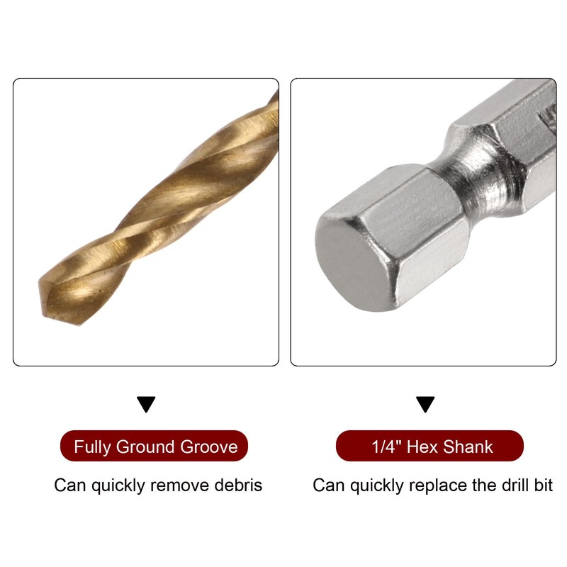 sourcing map 10pcs 1/8" Hex Shank Drill Bits 1/4" Titanium
