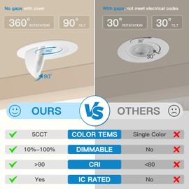 mw 4 inch LED Canless Spot Floating Gimbal Recessed Light with 5 CCT Selectable-2700k/3000k/3500k/4000k/5000k (1 PK)
