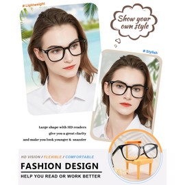 MARE AZZURO Oversized Reading Glasses 1.00+ Women Large Square Readers 1.0 1.25 1.5 1.75 2.0 2.25 2.5 2.75 3.0 3.5 4.0 5.0 6.0 (Black, 1.00)
