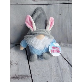 Fuzzy Friends Bunny Ears Fuzzy Friends Blue Gnome 7" Plush Grey Hat Easter Bunny Gnome New