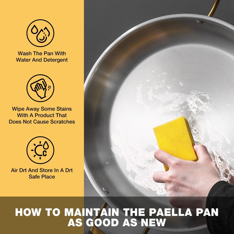 Yeksum 14 Inch Stainless Steel Paella Pan with Lid,Frying Pan,